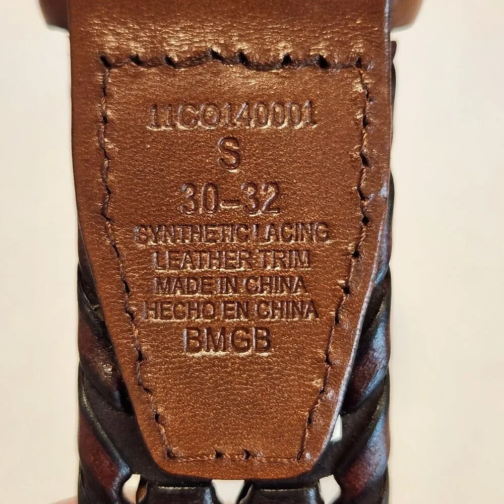 Columbia Mens Braided Belt Dark Brown Woven Leather Trim Small 30-32 11CO140001